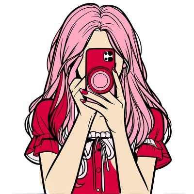 a realistic girl holding her phone taking pictures