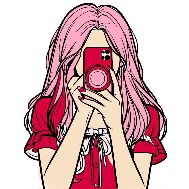 a realistic girl holding her phone taking pictures