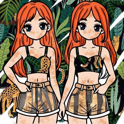two sisters with crop tops and jean shorts and straight hair