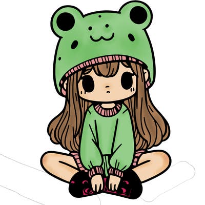 a girl wearing a frog hat and some frog socks