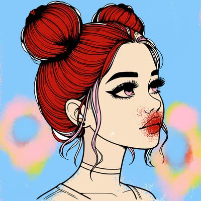 realistic girl with buns on the top of her head
