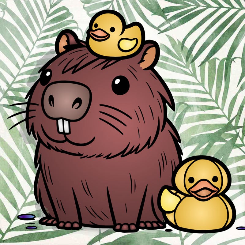 capybara with rubber ducky on its head