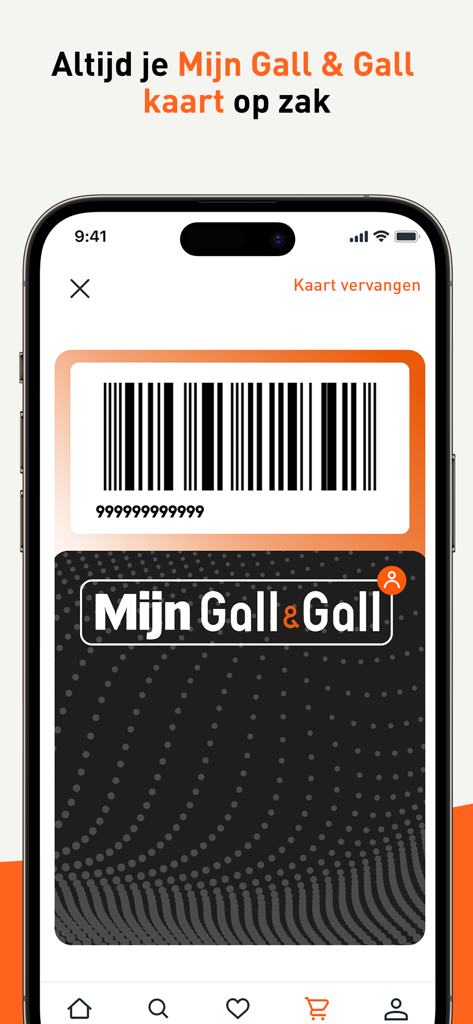 A smartphone screen displaying the Mijn Gall and Gall digital loyalty card with a scannable barcode