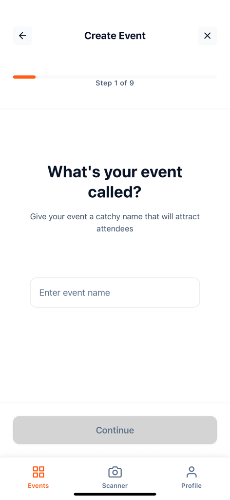 Tikiti - The first step of the Tikiti event creation process asking the user to name their event.