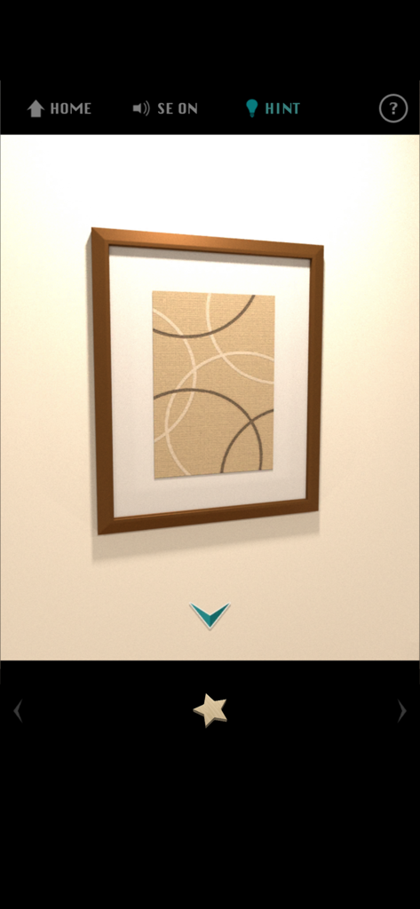 E.X.I.T - Escape Game - - A framed abstract picture with circular patterns on a wall inside a realistic 3D room.
