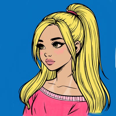 realistic girl with a high ponytail