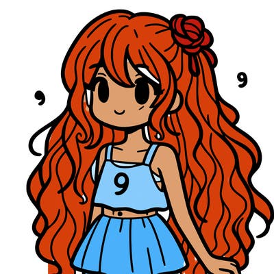 a girl with long hair and 9