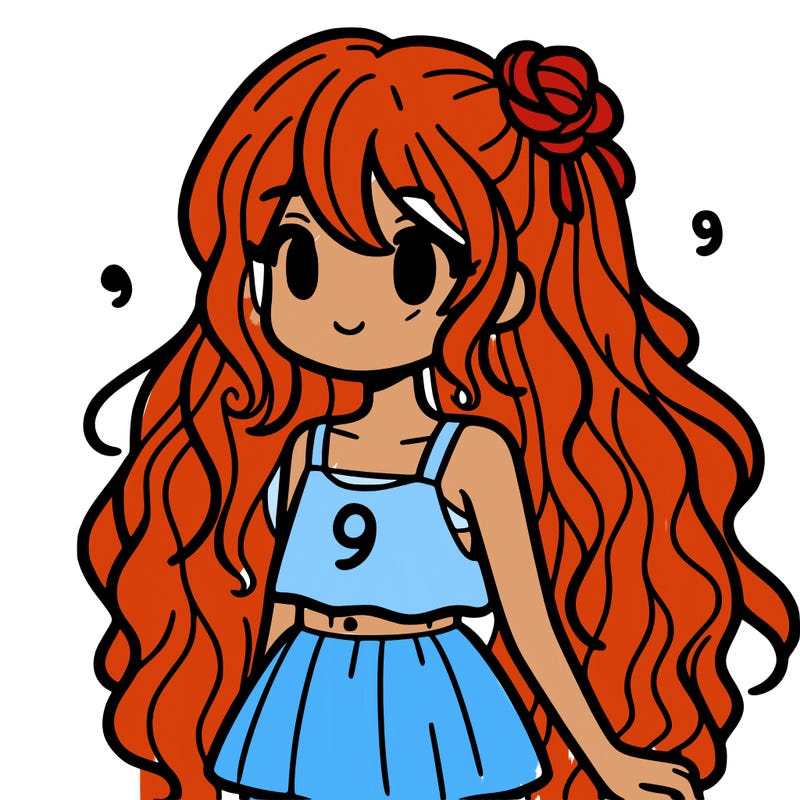 a girl with long hair and 9