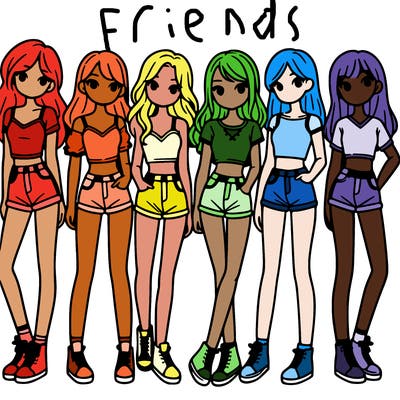 a group of girls wearing crop tops and shorts