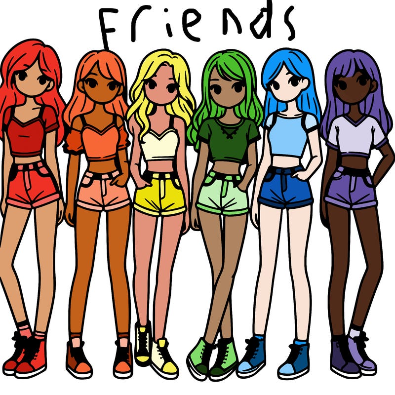 a group of girls wearing crop tops and shorts