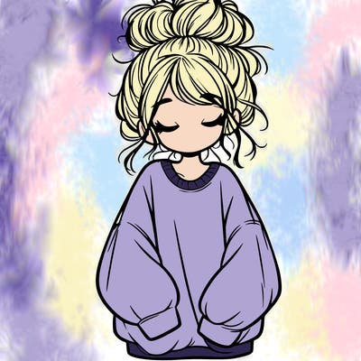 girl with baggy sweatshirt and messy bun