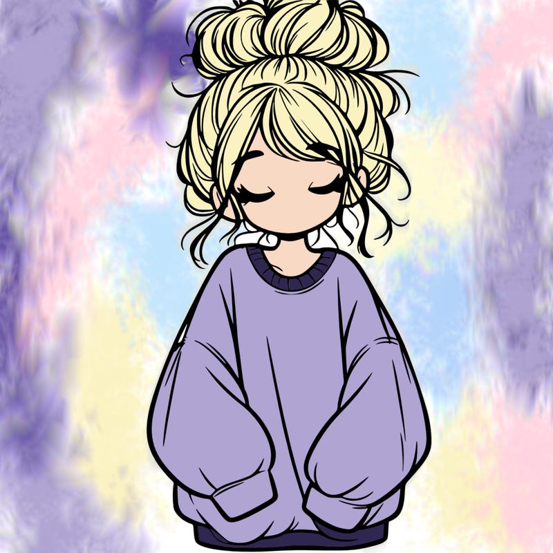 girl with baggy sweatshirt and messy bun