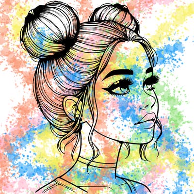 realistic girl with buns on the top of her head