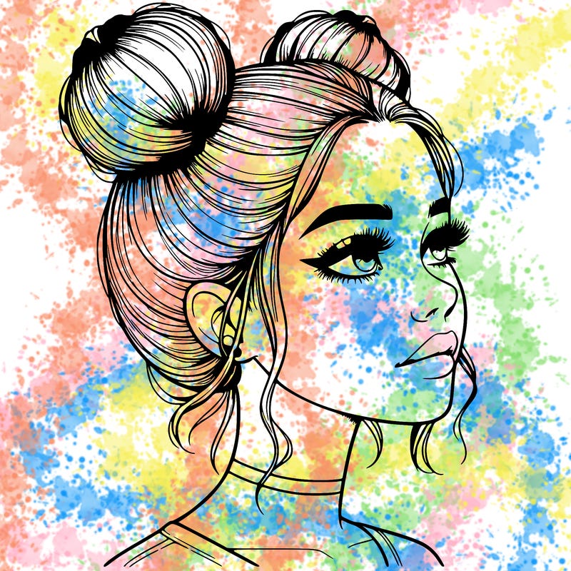 realistic girl with buns on the top of her head