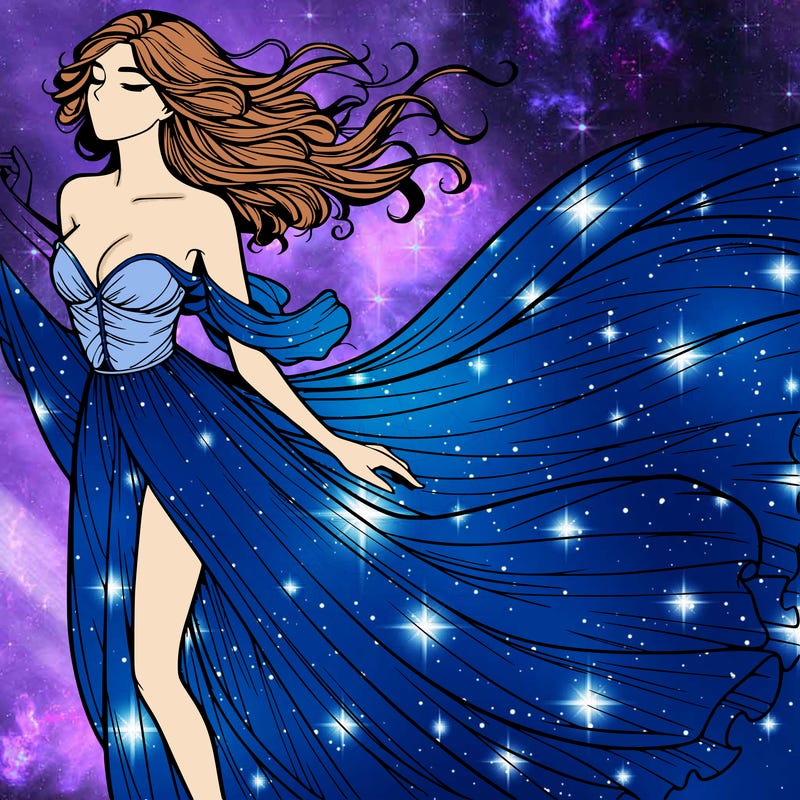 realistic woman in dress flowing the the wind