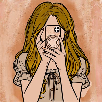 a realistic girl holding her phone taking pictures