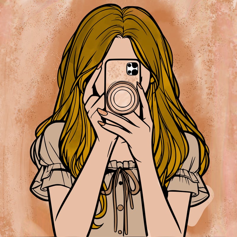 a realistic girl holding her phone taking pictures