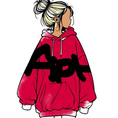 realistic girl with a oversized sweatshirt on and a bun