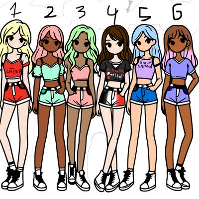 a group of girls wearing crop tops and shorts