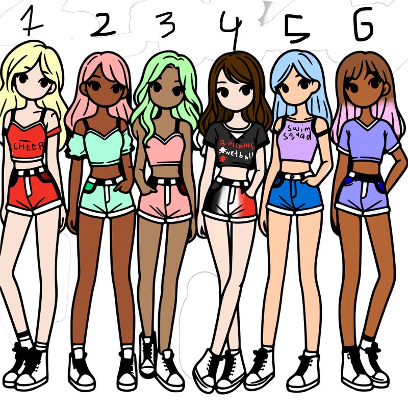 a group of girls wearing crop tops and shorts