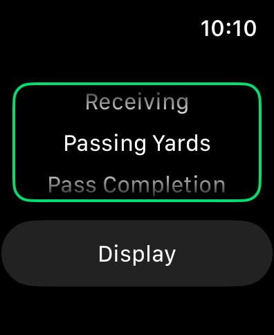 WatchNFLAllTime - Apple Watch menu for selecting NFL all time stats like passing yards