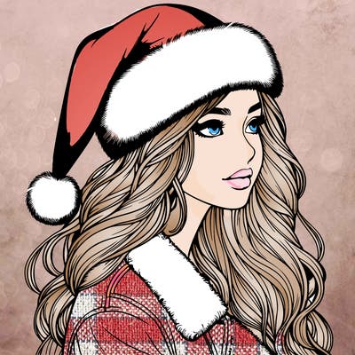 realistic girl in santa hat