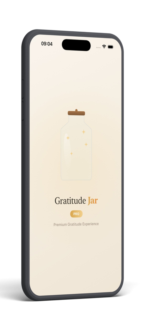Minimalist splash screen of the Gratitudes Jar Pro app featuring a glass jar with glowing stars on a cream background