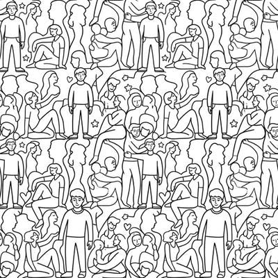 Explore a captivating world of interlocking human figures with our Figurative Tessellations coloring page. This intricate design offers endless creative possibilities, inviting you to bring a diverse community to life with your unique color palette.