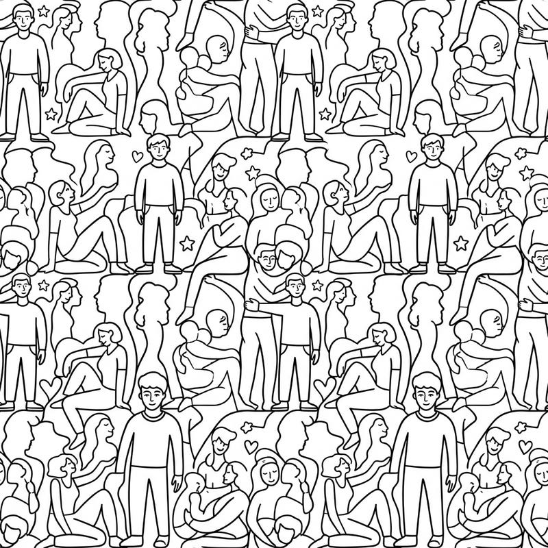 Explore a captivating world of interlocking human figures with our Figurative Tessellations coloring page. This intricate design offers endless creative possibilities, inviting you to bring a diverse community to life with your unique color palette.