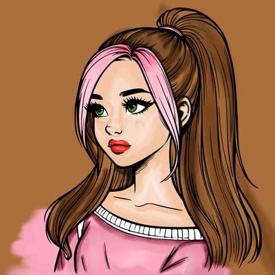 realistic girl with a high ponytail