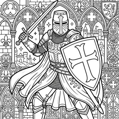Dive into an epic medieval adventure with this dynamic Crusader Knight coloring page, designed especially for teens. Featuring intricate armor, a mighty sword, and a detailed shield, it offers a captivating historical journey for your artistic flair.