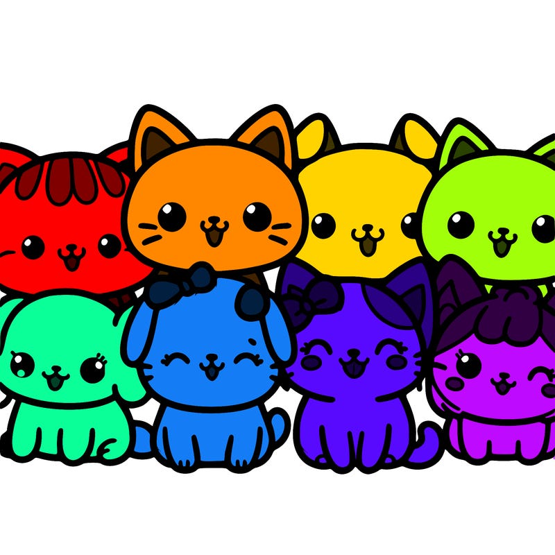 group of kawii cats and dogs