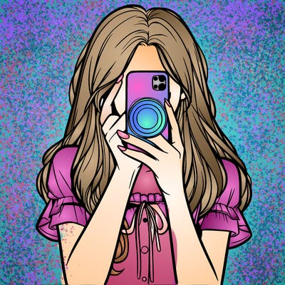 a realistic girl holding her phone taking pictures