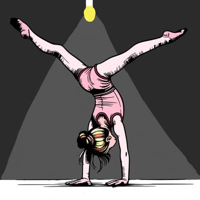 realistic gymnastic hand stand girl in four splits