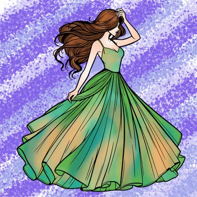 realistic woman with dress flowing in the wind