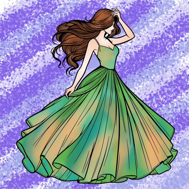 realistic woman with dress flowing in the wind