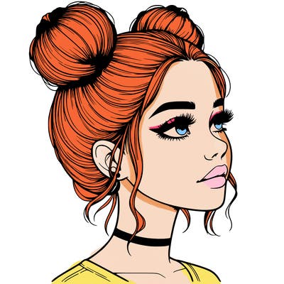 realistic girl with buns on the top of her head
