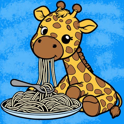 giraffe eating spaghetti
