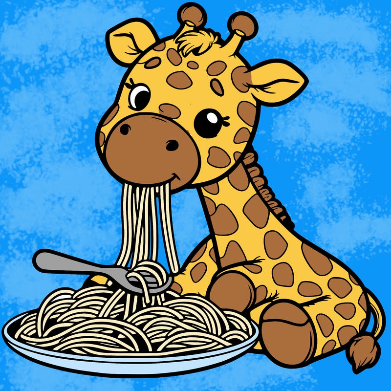 giraffe eating spaghetti