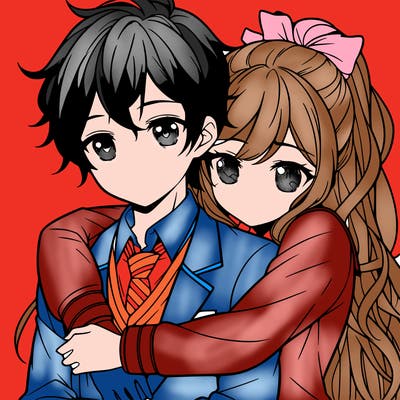 girl and boy hugging anime