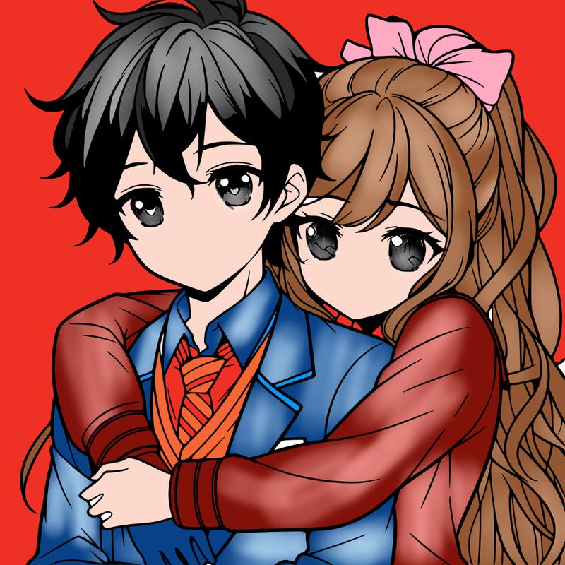 girl and boy hugging anime