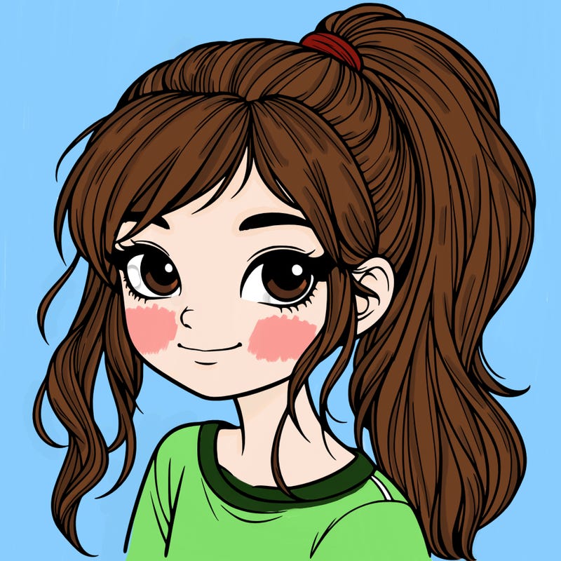 realistic girl with ponytail