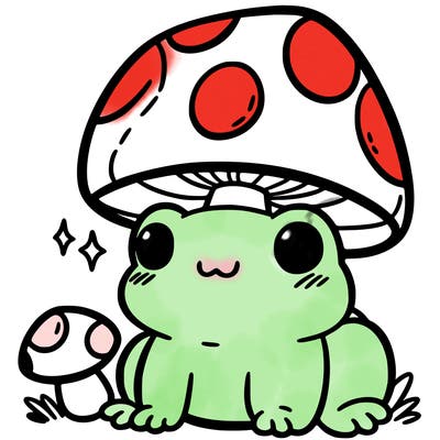 a cute frog with a mushroom hat