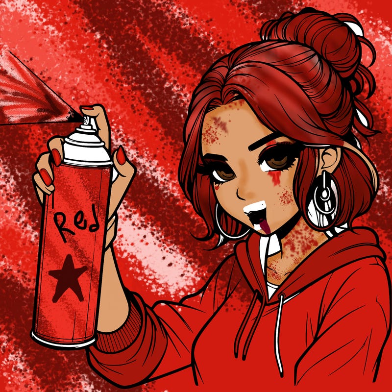 a realistic girl spray painting