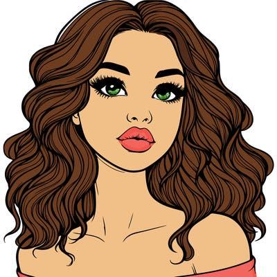 realistic girl with wavy hair and lips