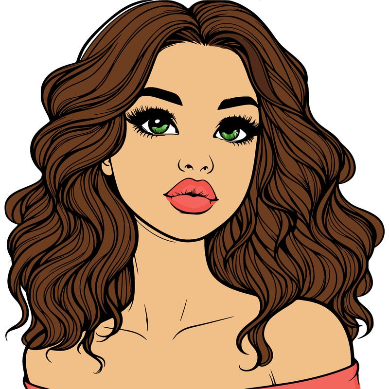 realistic girl with wavy hair and lips
