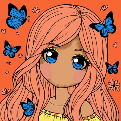 realistic girl with butterflies around her