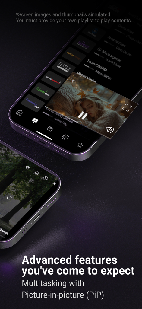 MYTVOnline plus app displaying multitasking with picture in picture mode on a smartphone