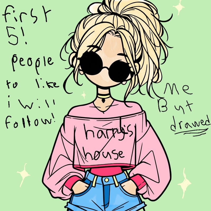 girl with a messy ponytail glasses a baggy crop top and jean shorts