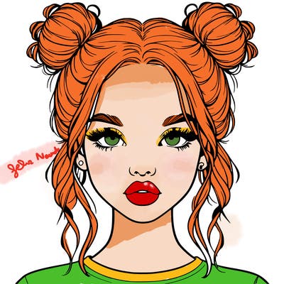 realistic girl with two buns in hair and lips